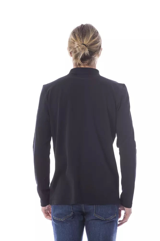 Black Cotton Men Polo Shirt Long Sleeve