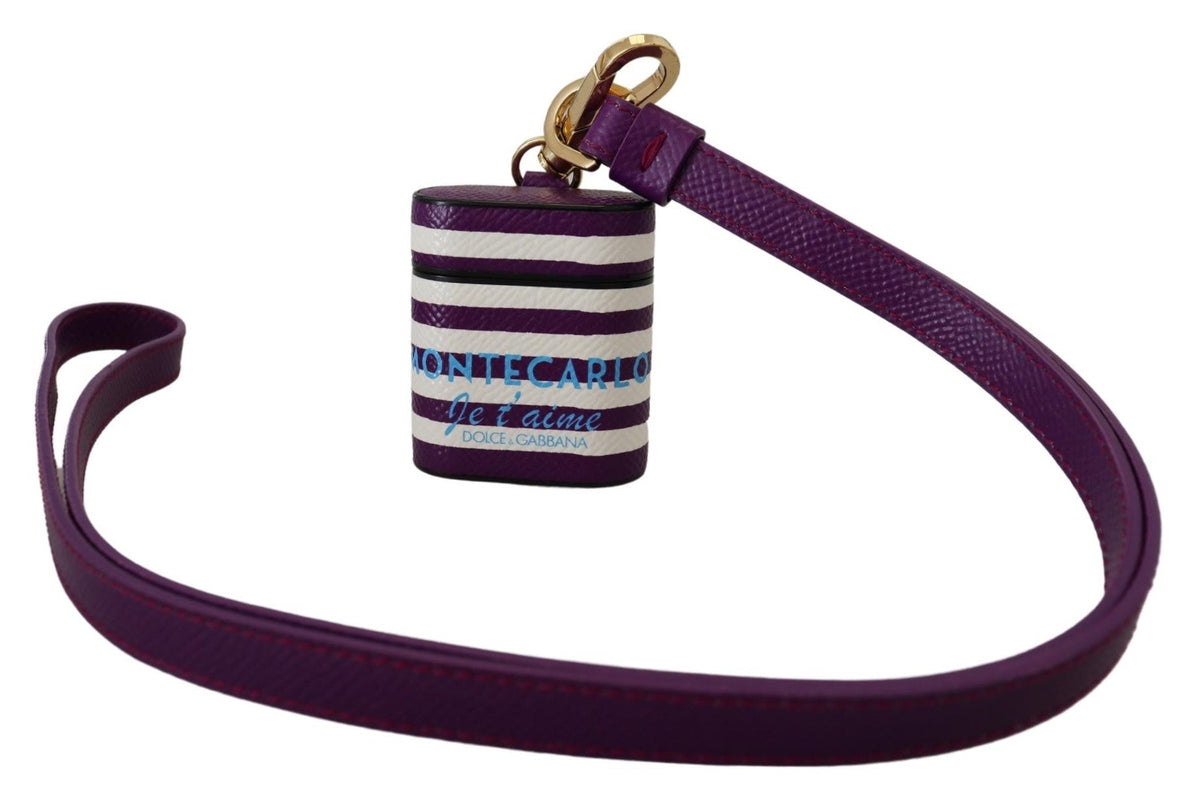 Dolce & Gabbana Purple Leather Strap Gold Metal Logo Airpods Case
