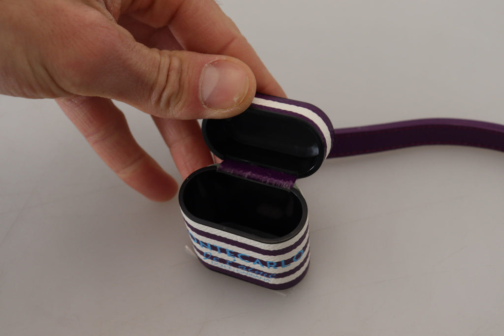 Dolce & Gabbana Purple Leather Strap Gold Metal Logo Airpods Case