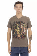 Brown Cotton Men's V-Neck T-Shirt