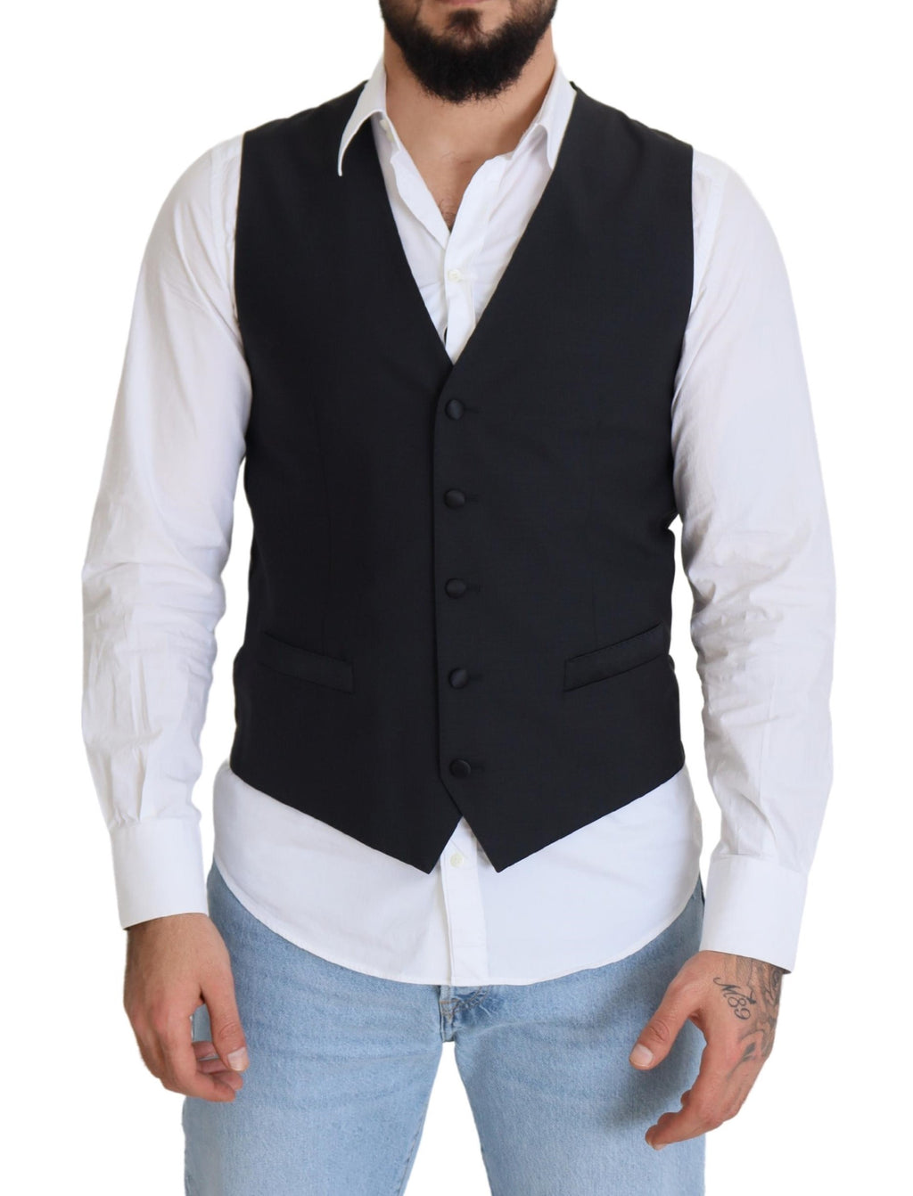 Dark Blue Wool Stretch Waistcoat Formal Vest