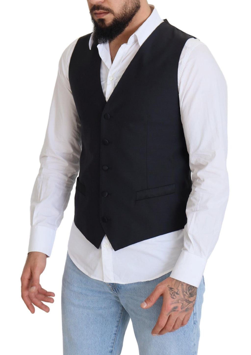 Dark Blue Wool Stretch Waistcoat Formal Vest