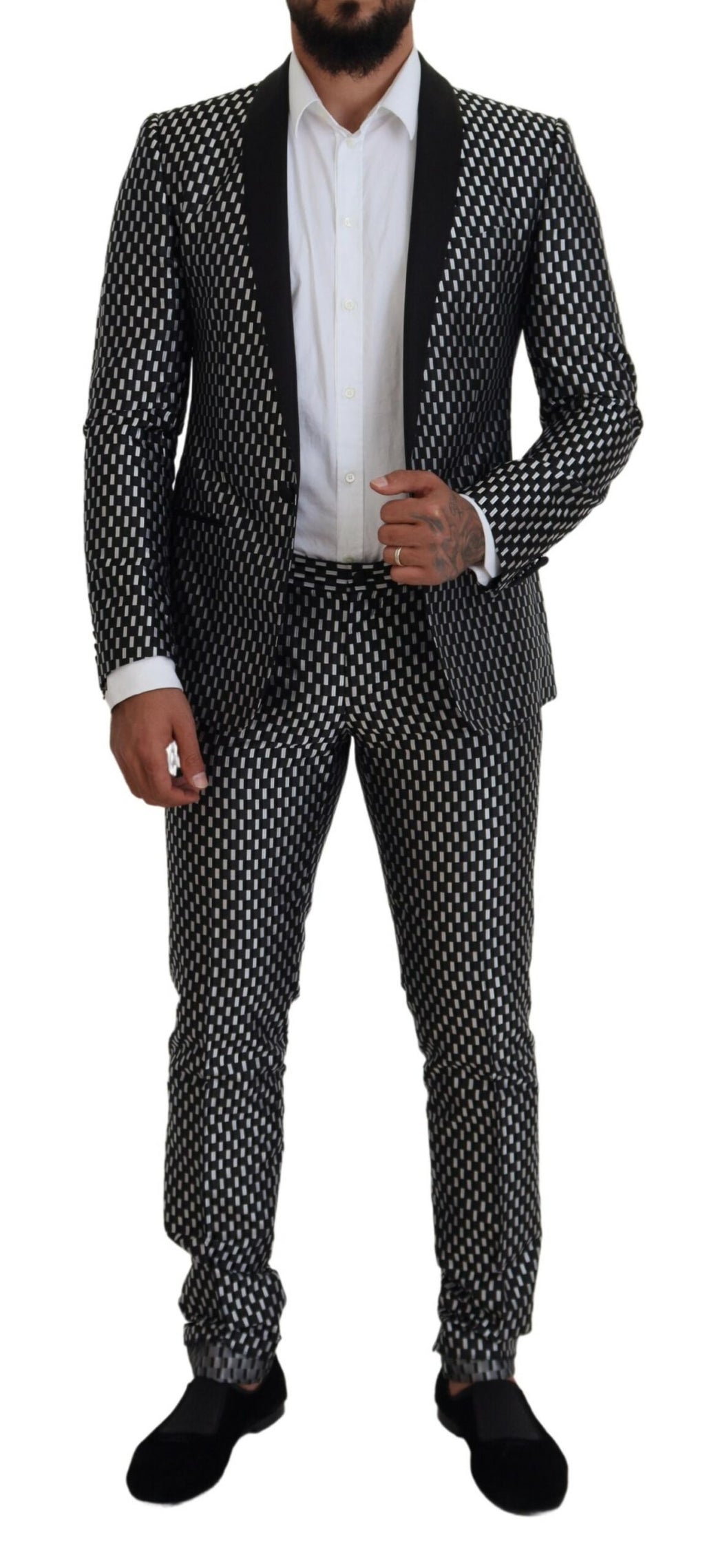 Dark Gray White Silk MARTINI Slim Fit Suit