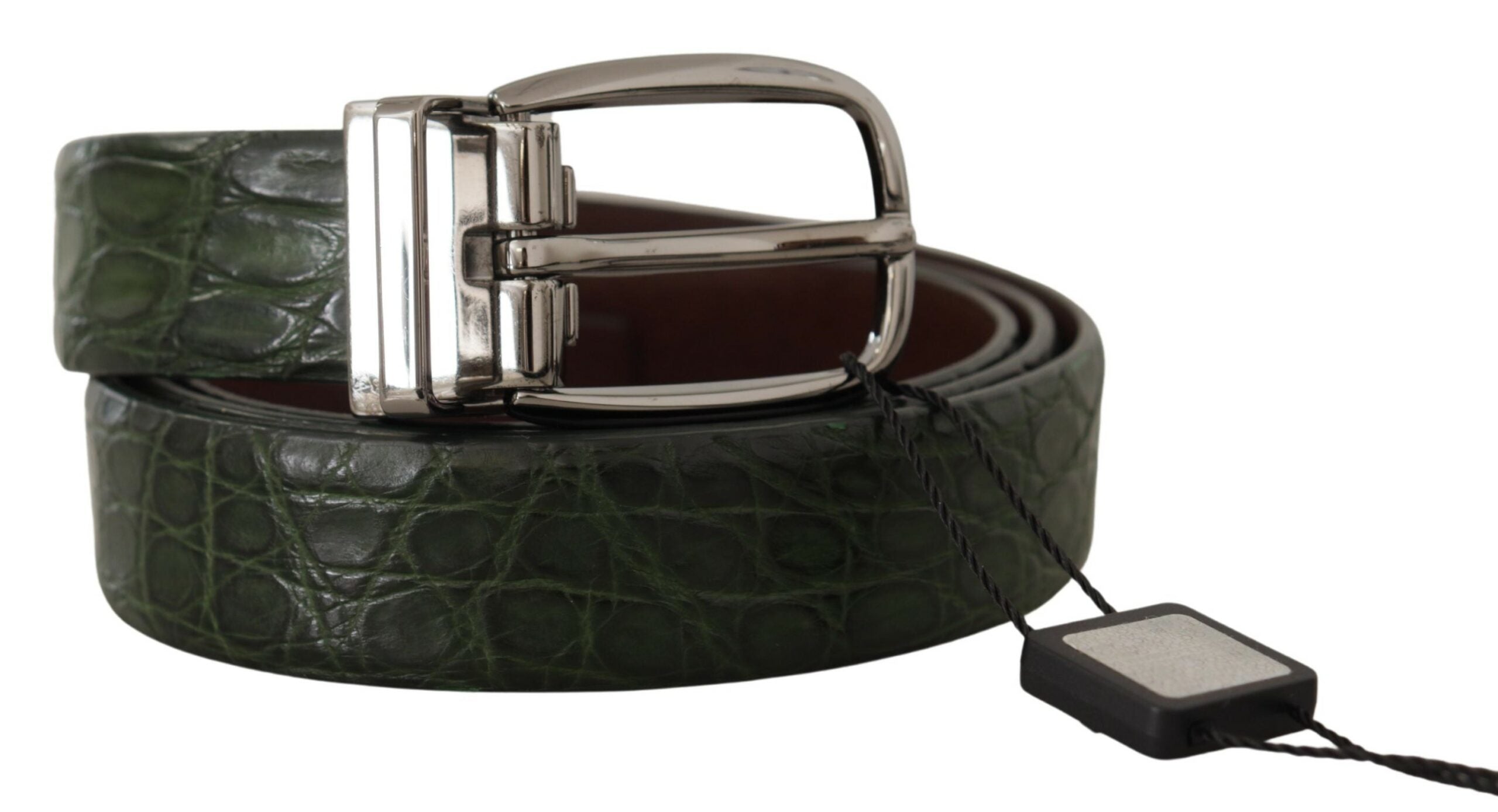 Green Exotic Leather Silver Buckle Belt