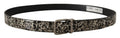 Black Marble Print Leather Silver Logo Buckle Belt
