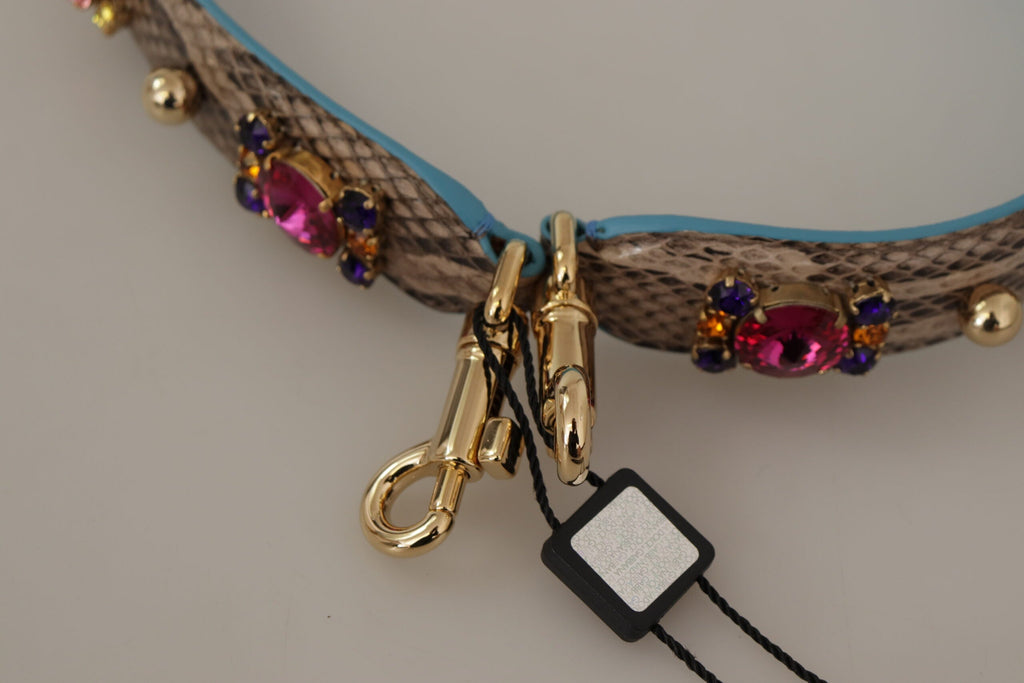 Dolce & Gabbana Brown Exotic Leather Crystals Shoulder Strap