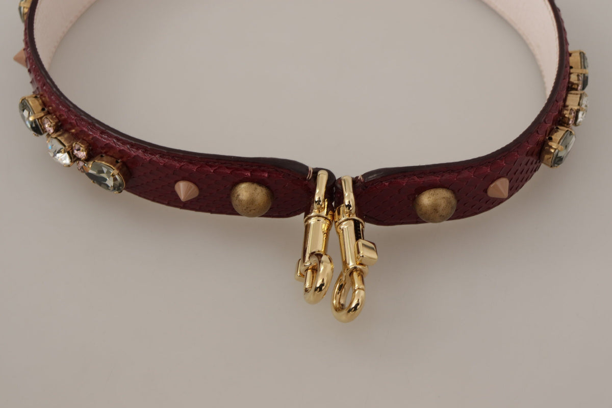Dolce & Gabbana Bordeaux Leather Crystals Bag Shoulder Strap