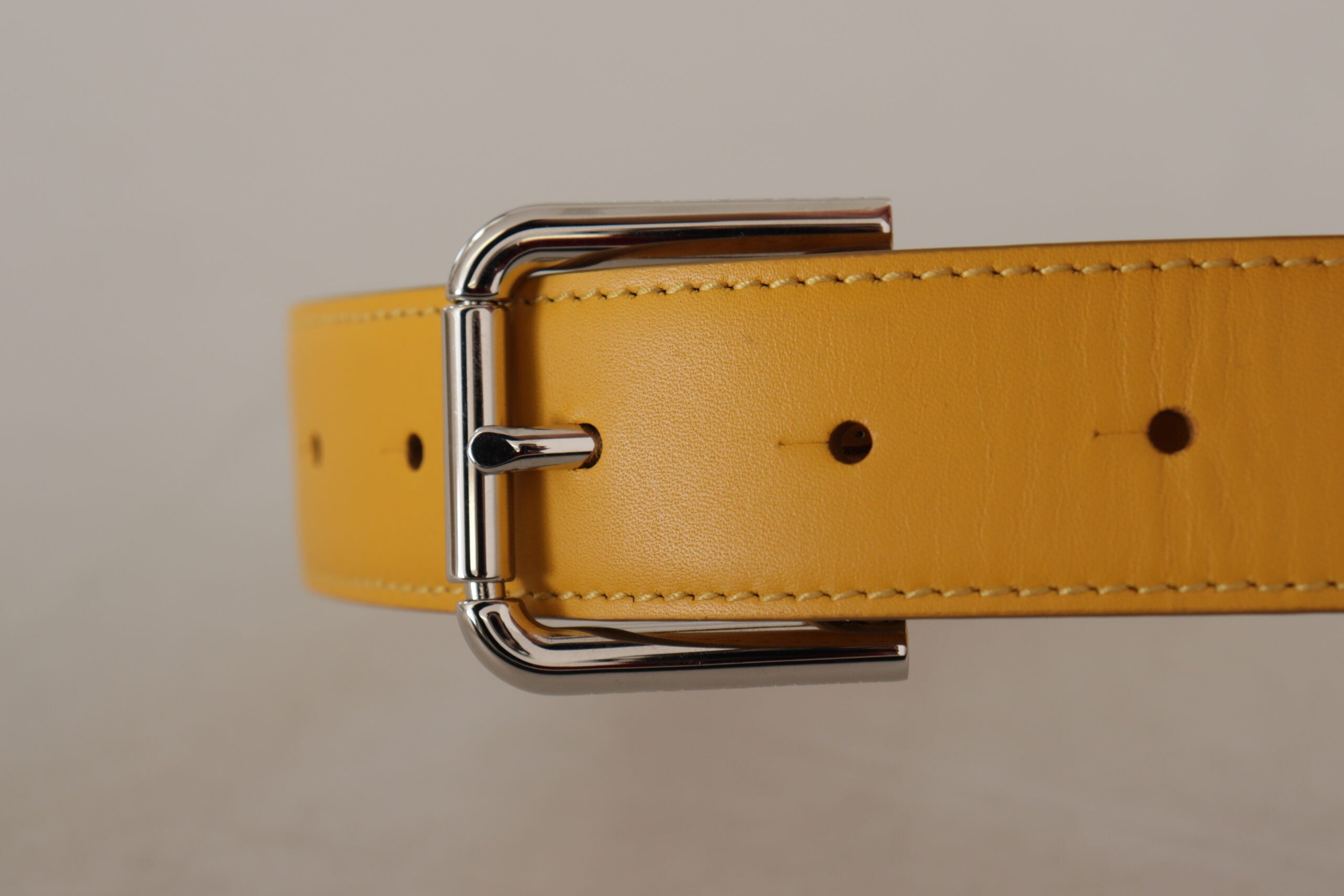 Yellow Leather Silver Tone Logo Metal Buckle Belt