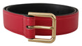 Red Calf Leather Gold Tone Logo Metal Buckle Belt