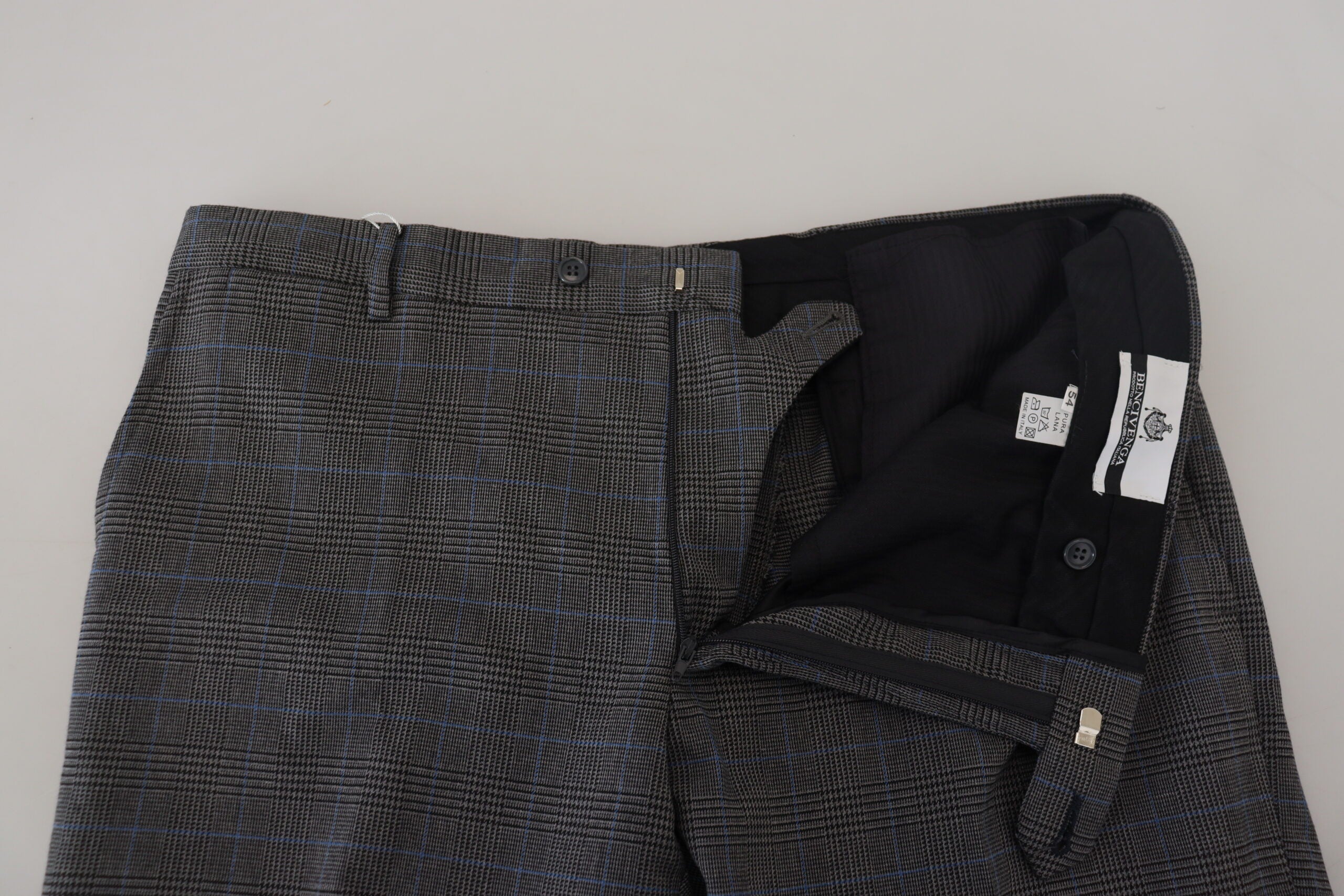 Gray Checkered Wool Dress Formal Pants