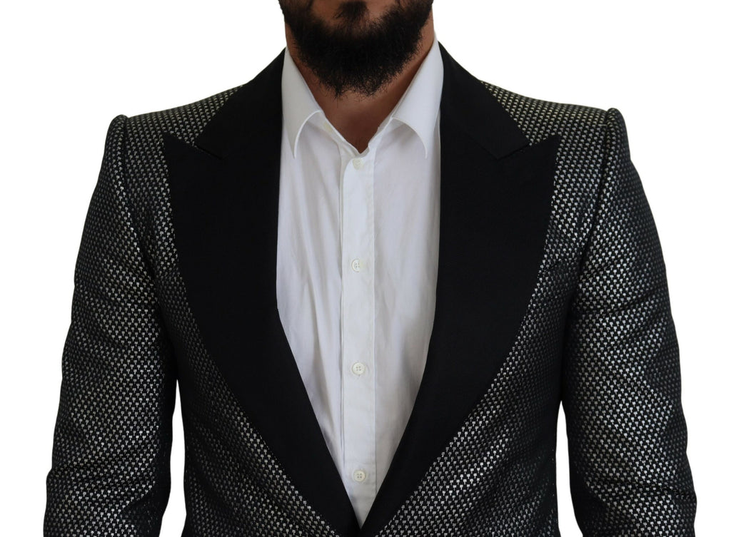 Dark Gray Silver Jacquard Slim Fit Jacket Blazer