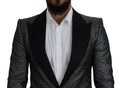 Dark Gray Silver Jacquard Slim Fit Jacket Blazer