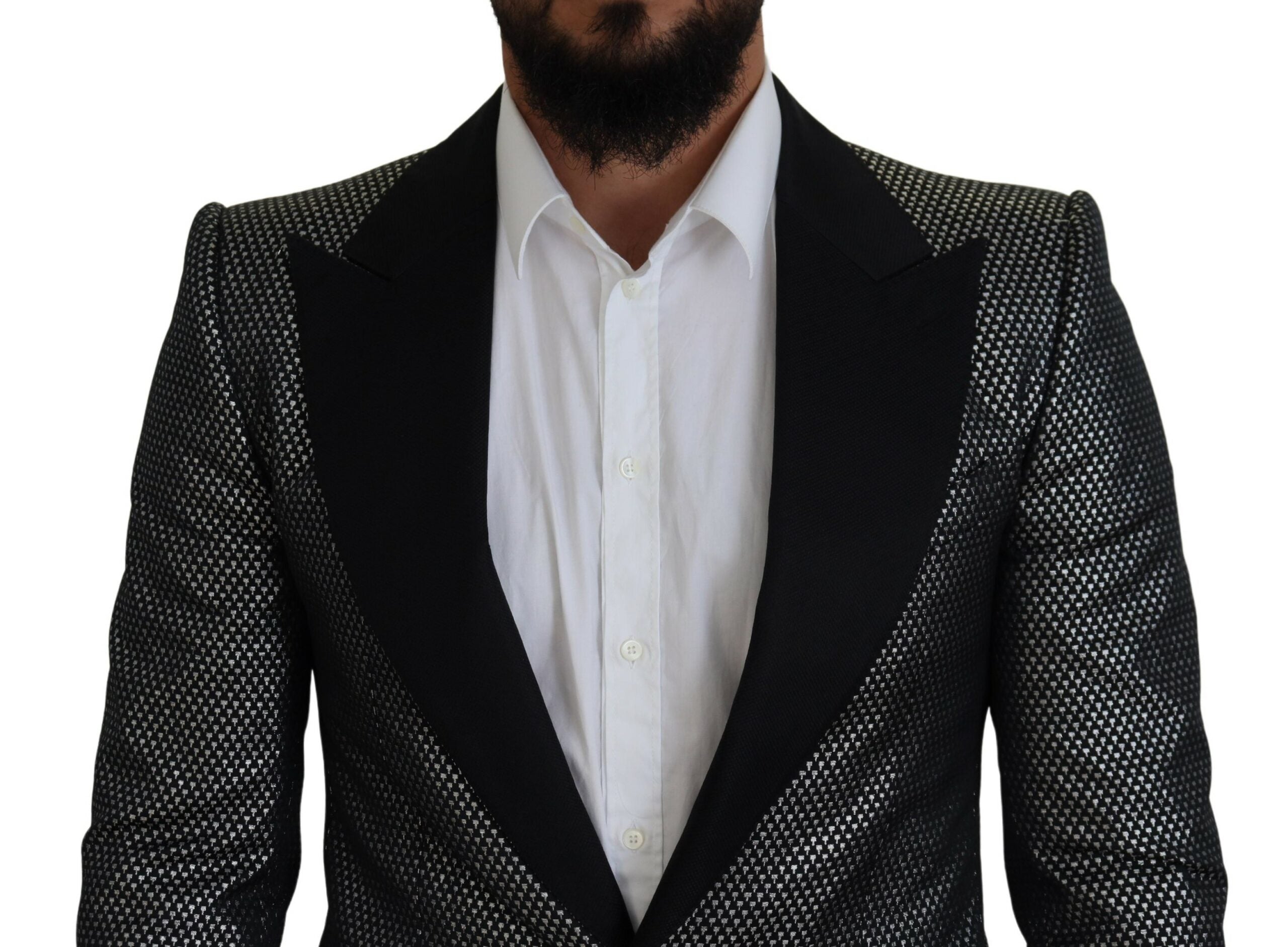 Dark Gray Silver Jacquard Slim Fit Jacket Blazer