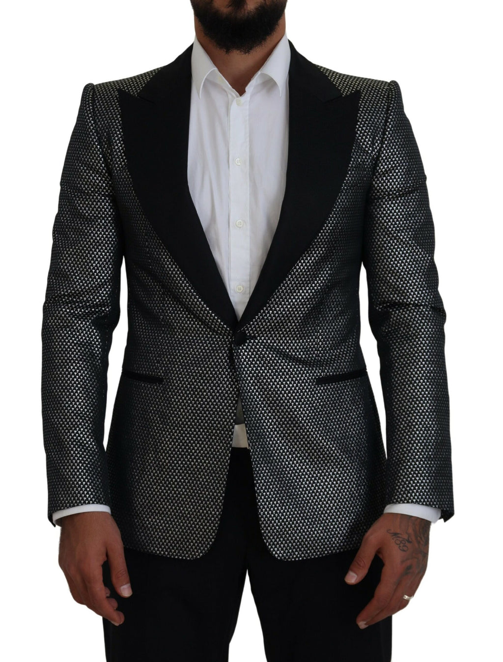 Dark Gray Silver Jacquard Slim Fit Jacket Blazer