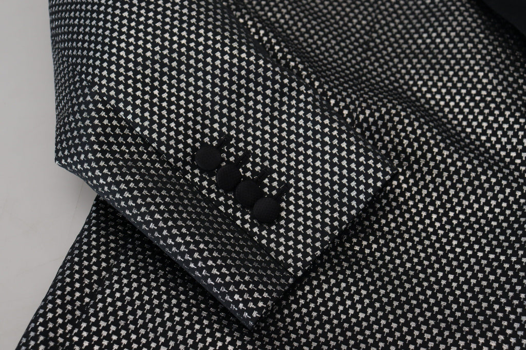Dolce & Gabbana Dark Gray Silver Jacquard Slim Fit Jacket Blazer