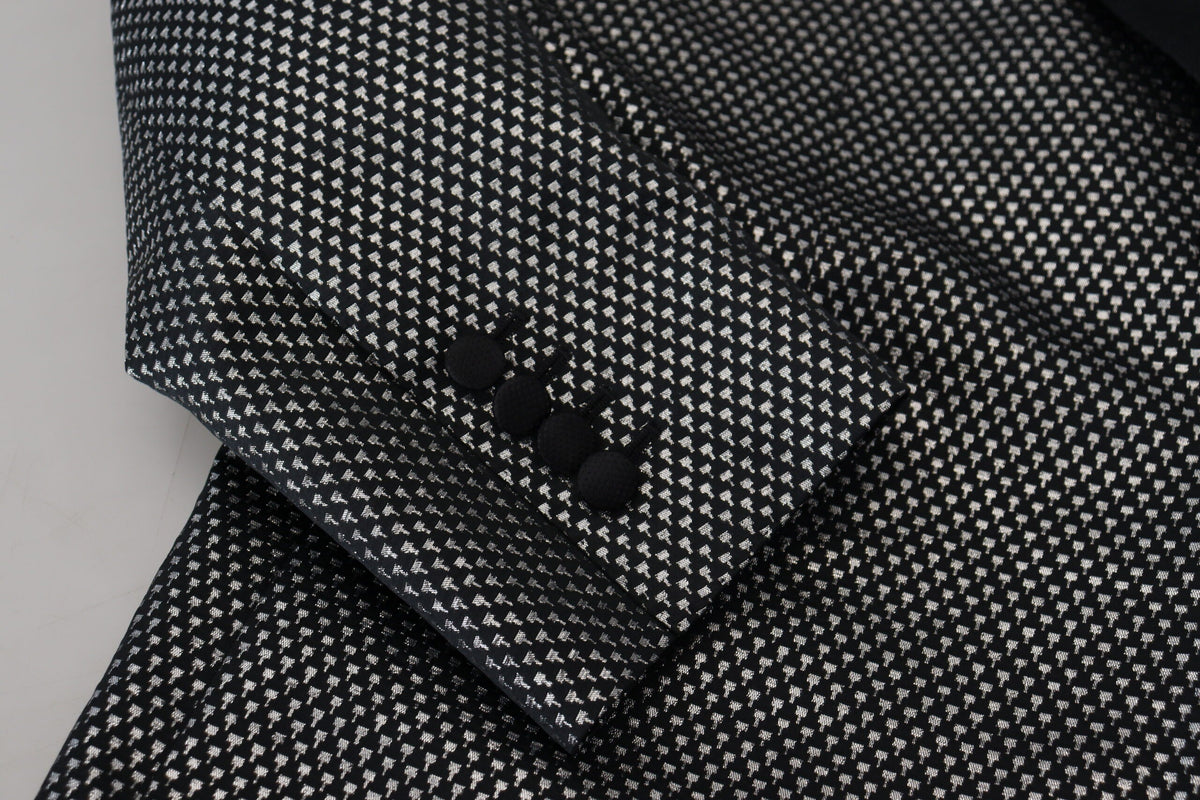 Dolce & Gabbana Dark Gray Silver Jacquard Slim Fit Jacket Blazer