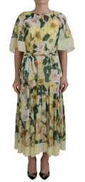 Multicolor Silk Floral Print Long Maxi Dress