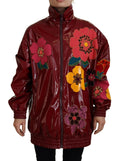 Maroon Floral Full Zip Polyester Women Jacket