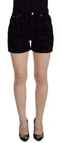 Black Denim Cotton Stretch Hot Pants Shorts