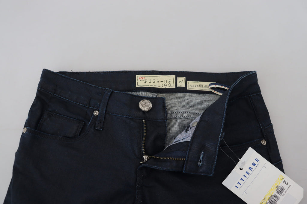 Blue Cotton Skinny Low Waist Women Casual Denim Jeans