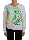 White Graphic Print Long Sleeves Sweater