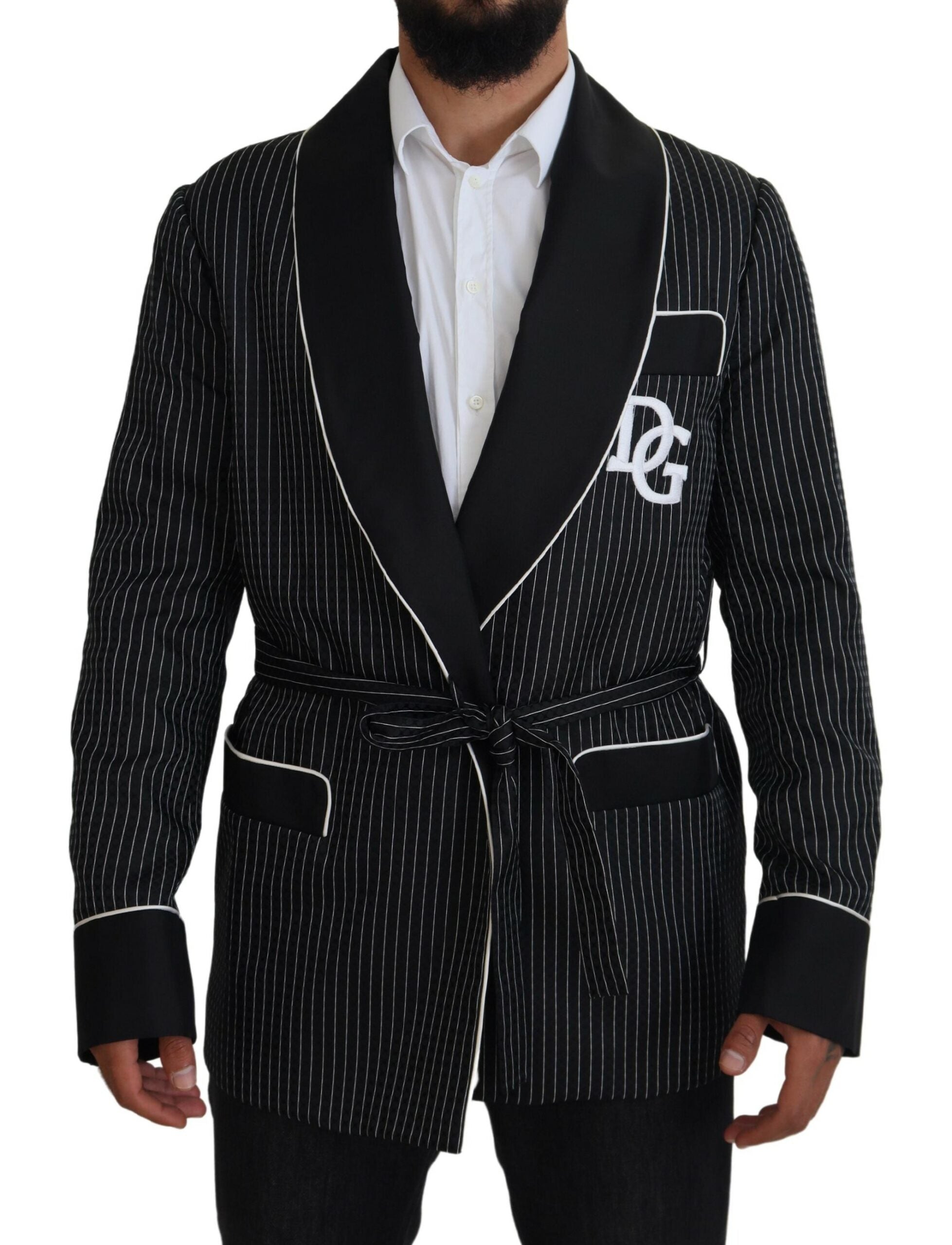 Dark Gray Robe Striped DG Patch Jacket Men Blazer