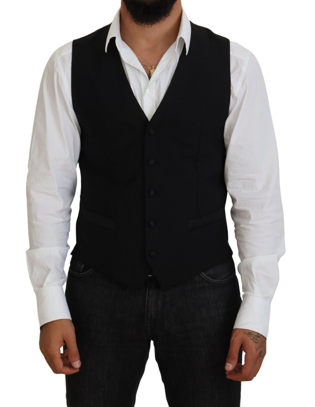 Dark Gray Virgin Wool Waistcoat Formal Vest