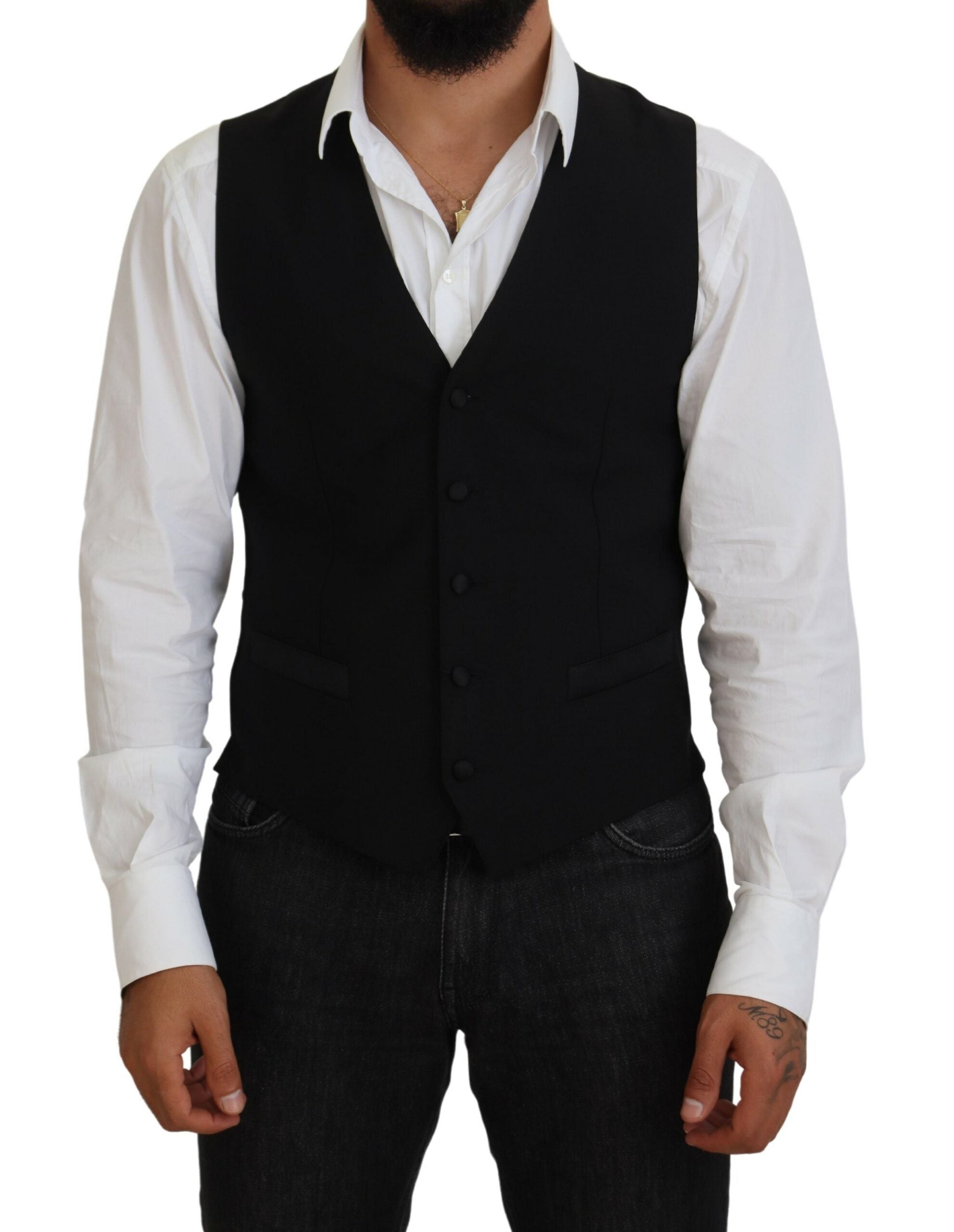 Dark Gray Virgin Wool Waistcoat Formal Vest