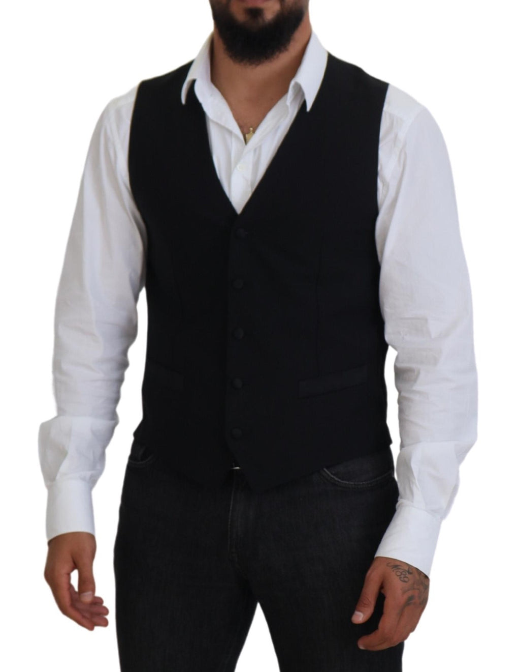 Dark Gray Virgin Wool Waistcoat Formal Vest