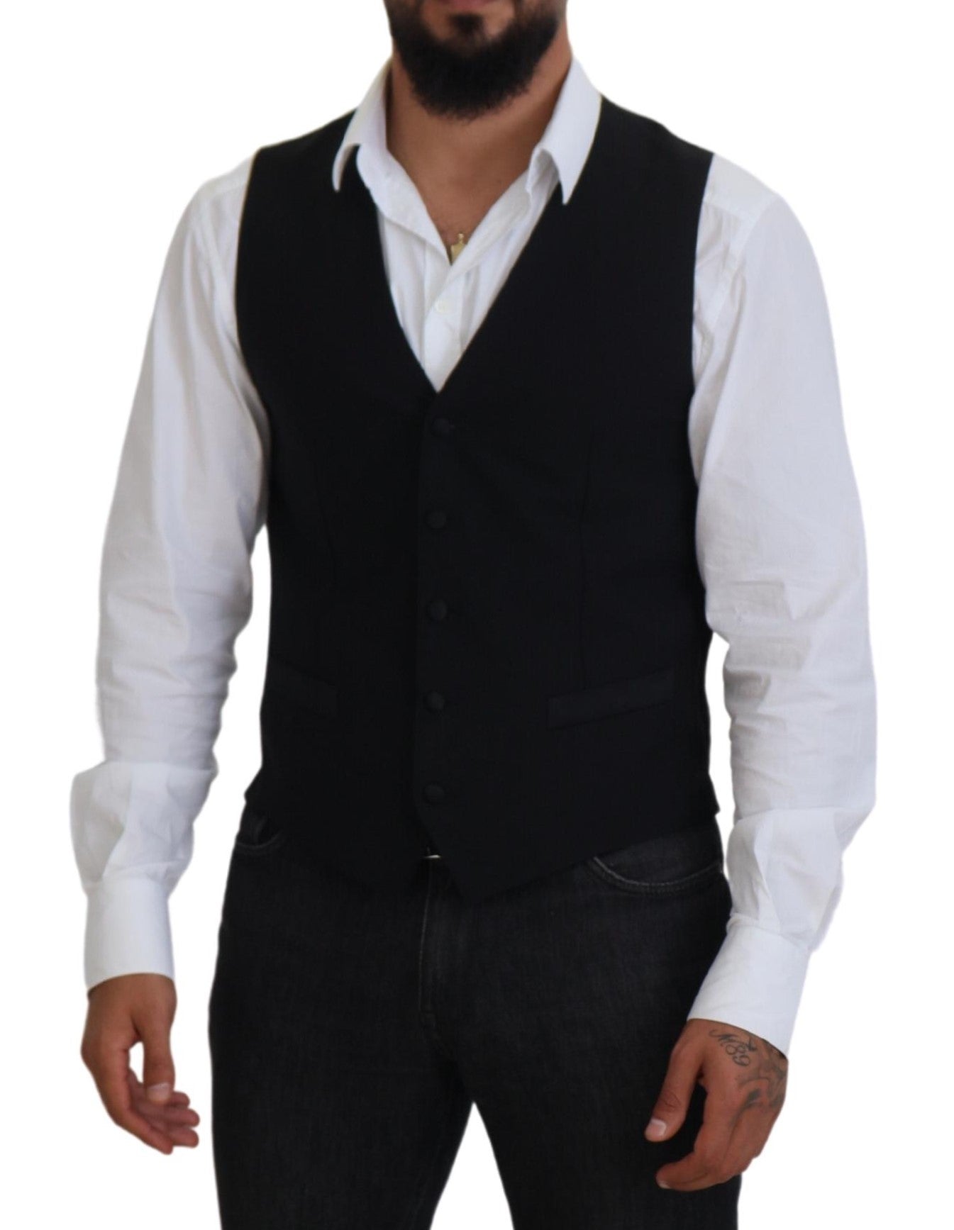 Dark Gray Virgin Wool Waistcoat Formal Vest