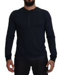 Blue Cotton Button Crewneck Pullover Sweater