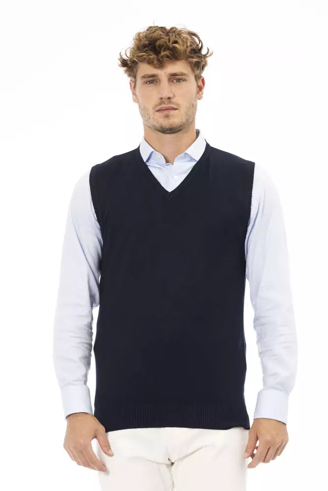 Alpha Studio Blue Viscose Men's V-neck Vest