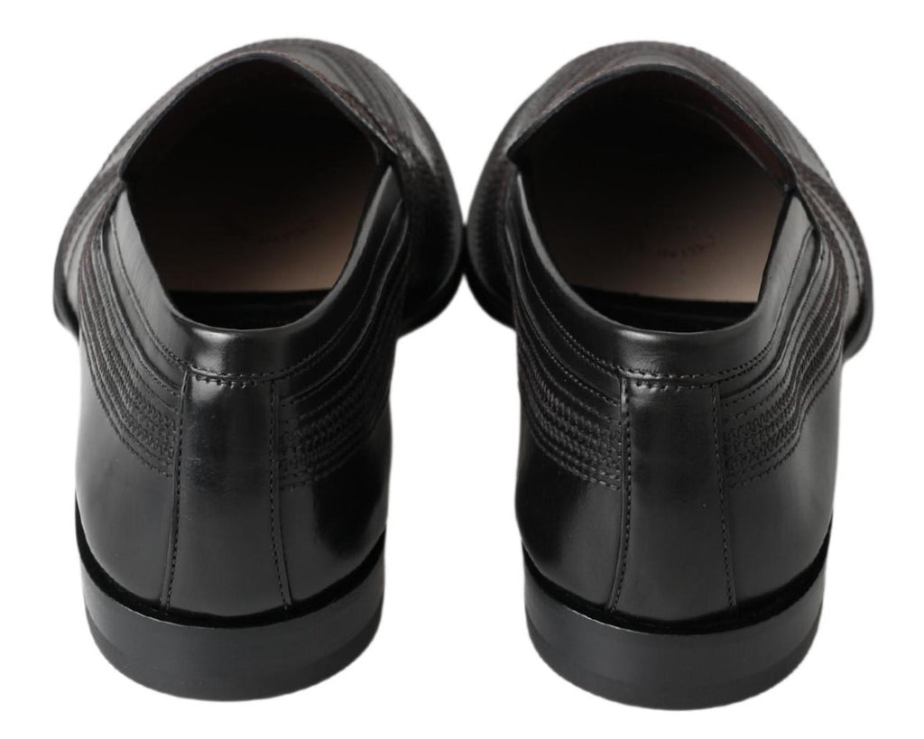 Black Leather Slipper Loafers Stitched Shoes