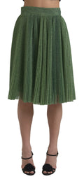 Metallic Green High Waist A-line Pleated Skirt