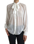 White Silk Sheer Tied Neck Polka Dots Blouse