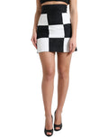 Black White Floral Brocade High Waist Skirt