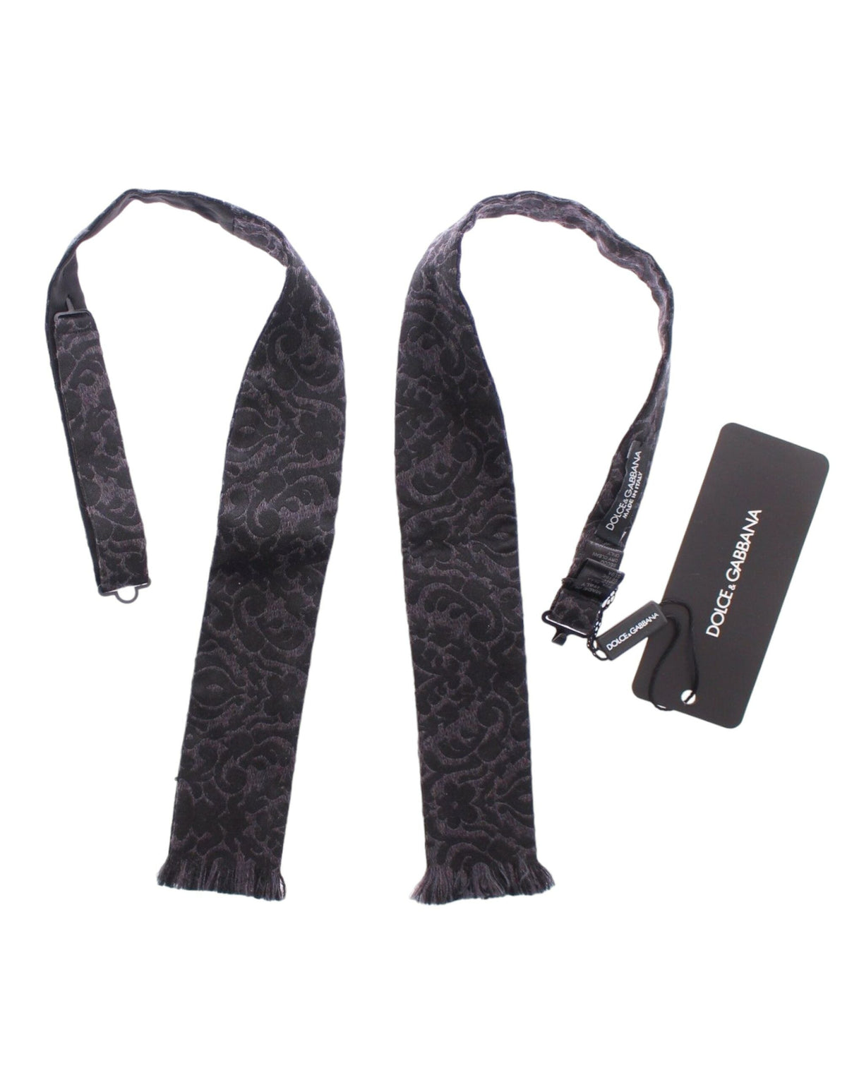 Dolce & Gabbana Dark Gray Wool Silk Brand Baroque Paisley Bow Tie Men