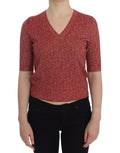 Red Wool Tweed Short Sleeve Sweater Pullover
