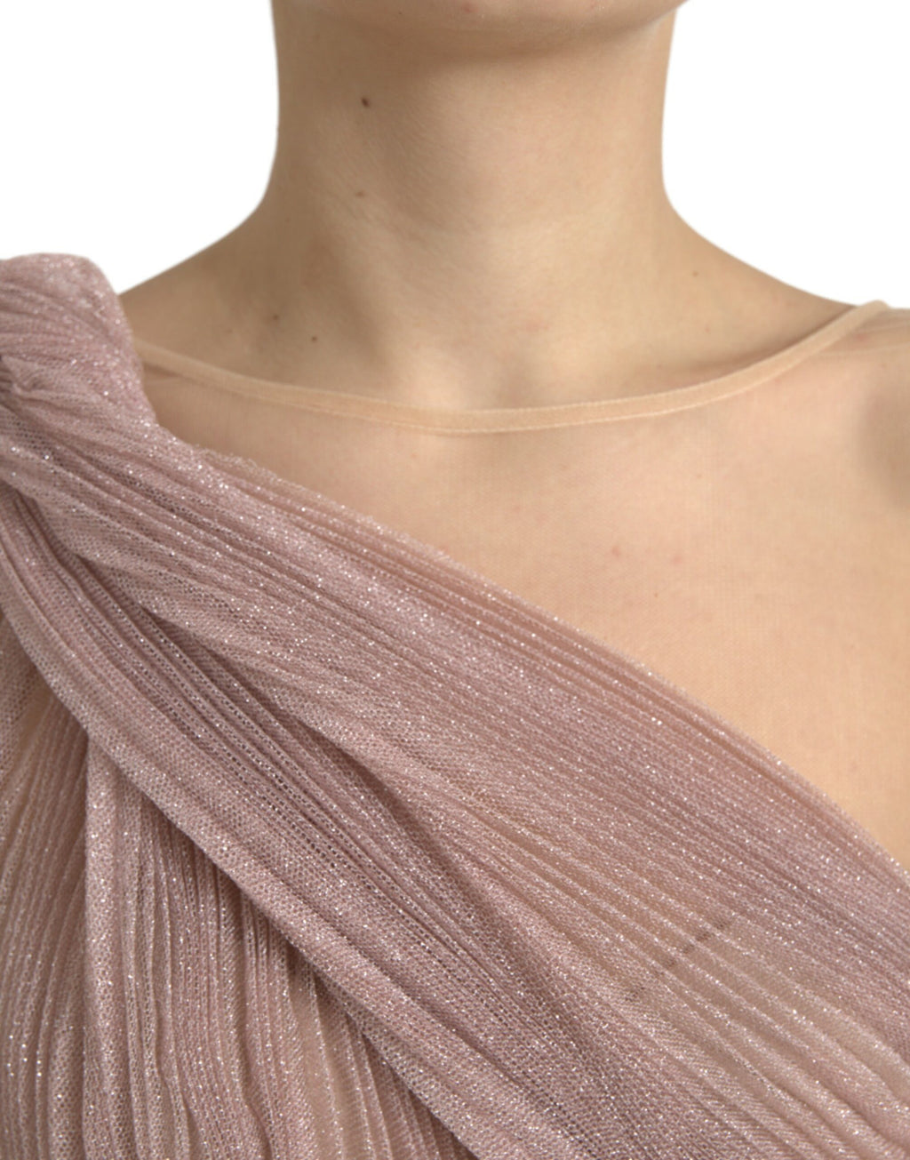 Light Lilac Pleated Lame Tulle One Shoulder Dress