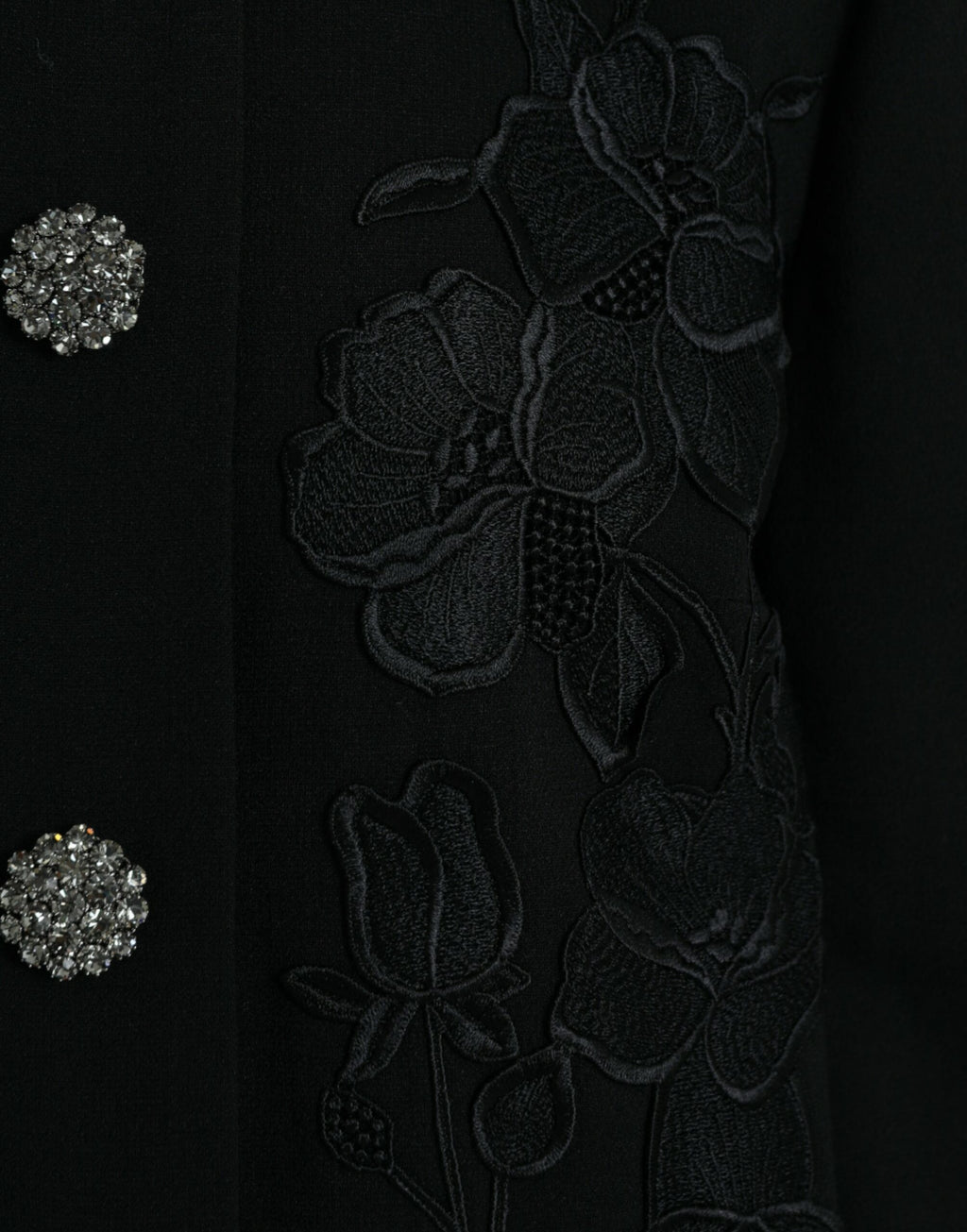 Black Floral Wool Button Embellished Jacket