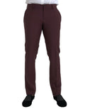 Maroon Wool Men Slim Fit Dress Pants