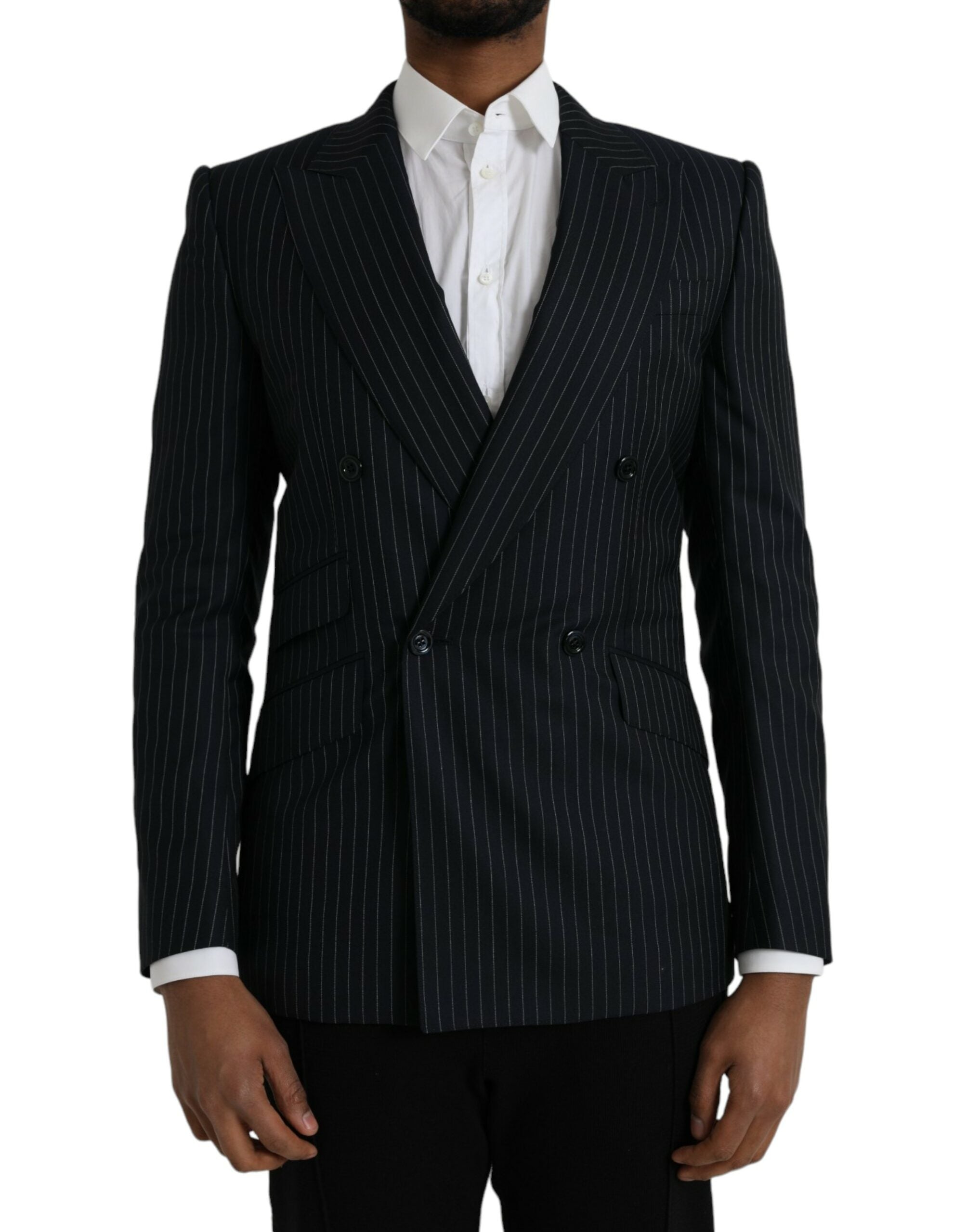 Dark Gray Stripe SICILIA Double Breasted Coat Blazer