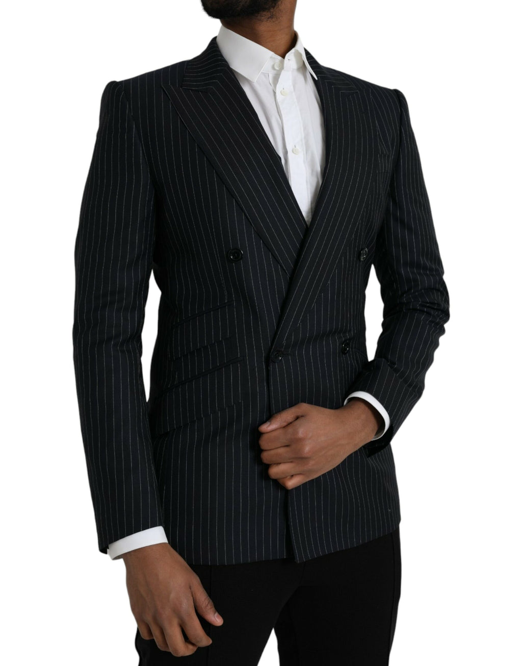Dark Gray Stripe SICILIA Double Breasted Coat Blazer