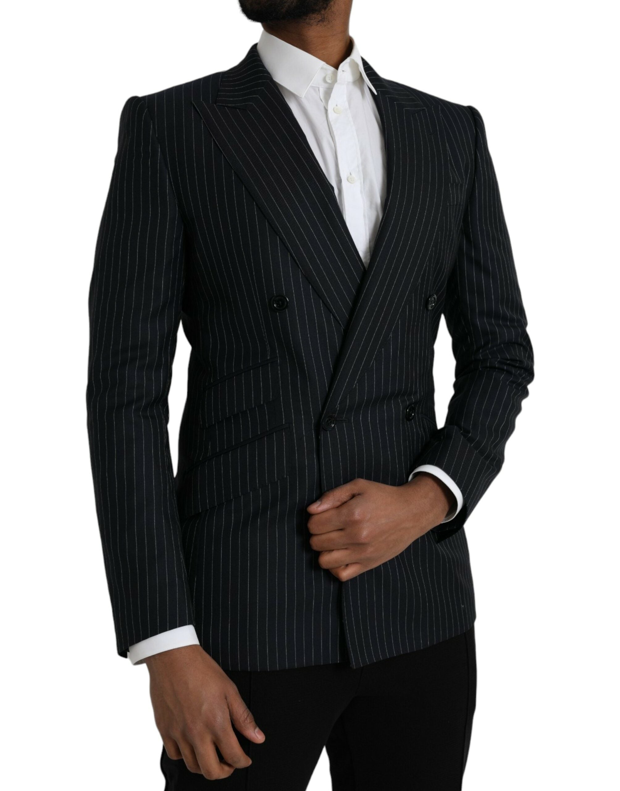 Dark Gray Stripe SICILIA Double Breasted Coat Blazer