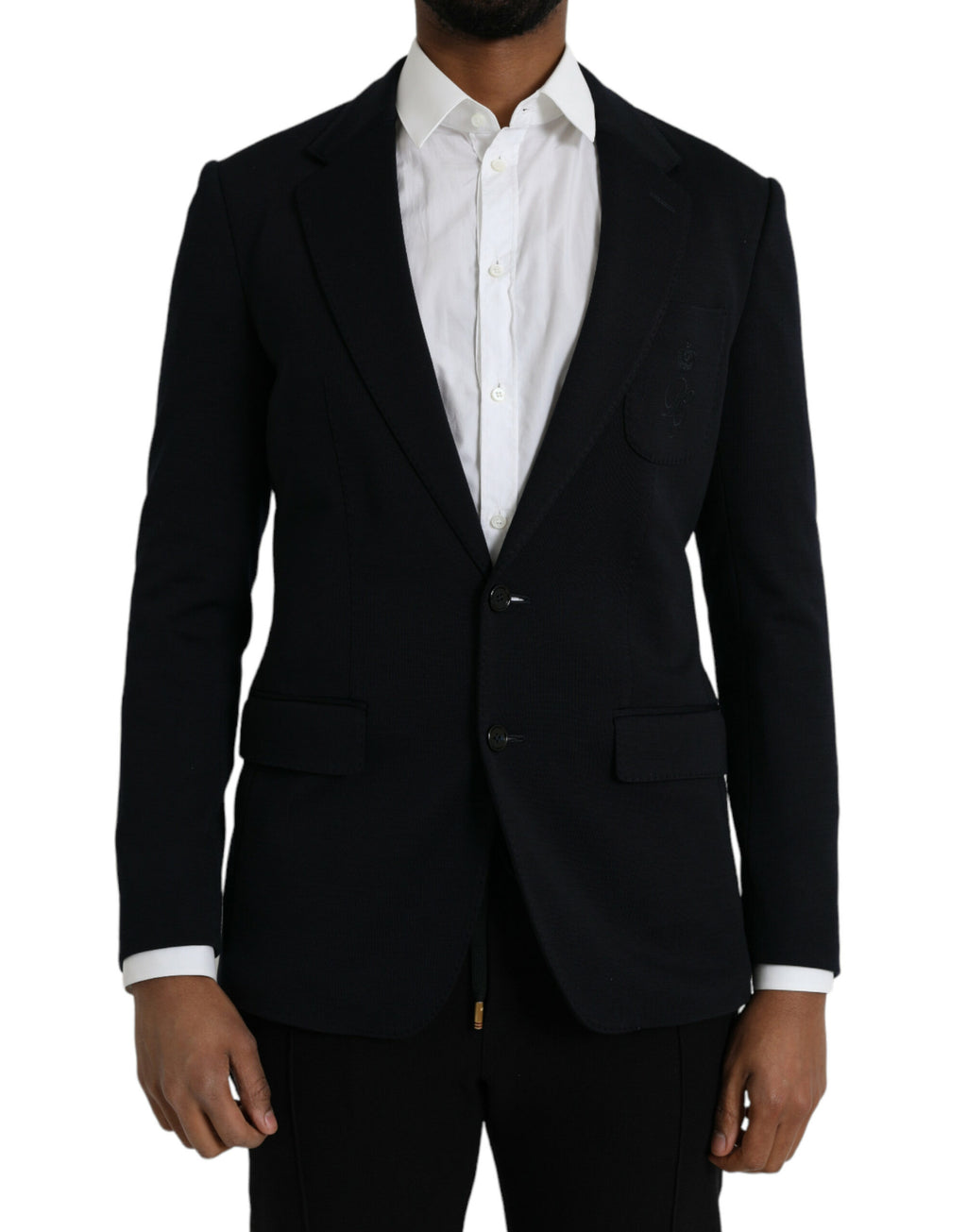 Dark Blue Wool Notch Single Breasted Coat Blazer