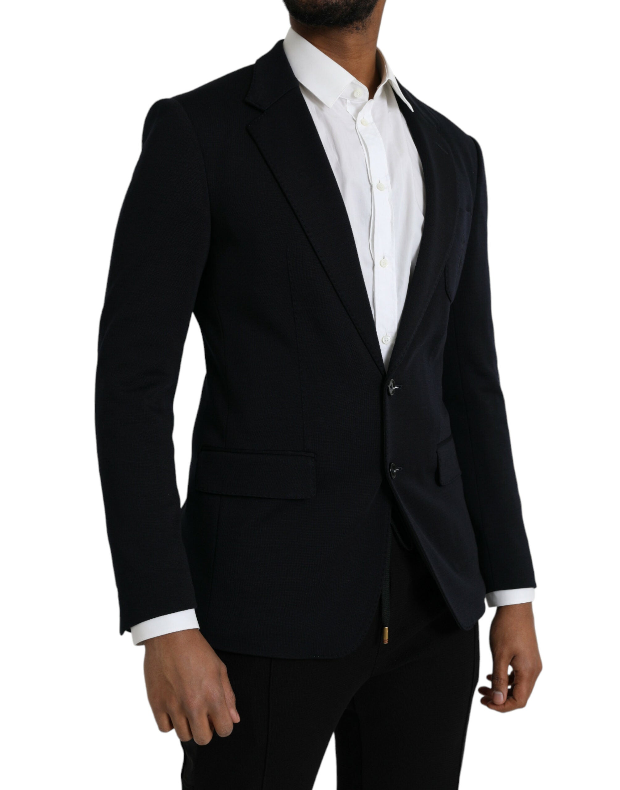 Dark Blue Wool Notch Single Breasted Coat Blazer