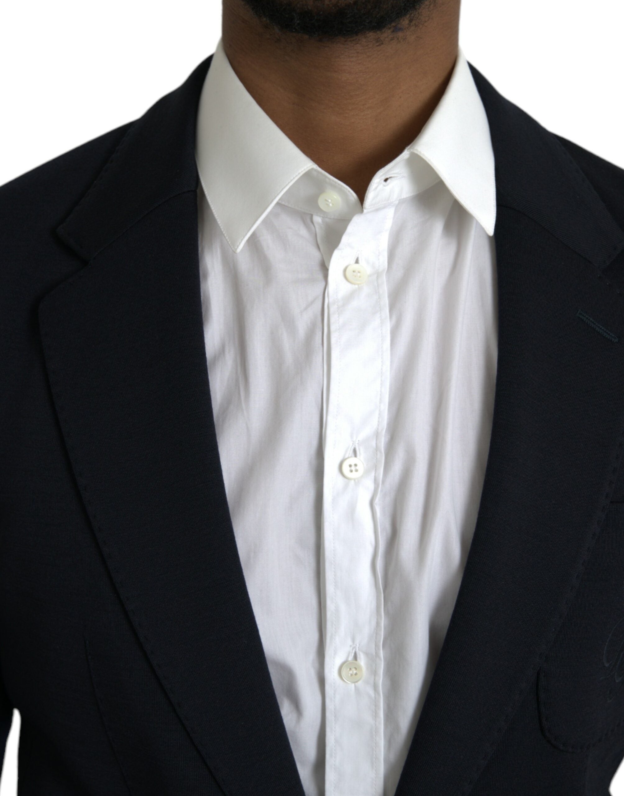 Dark Blue Wool Notch Single Breasted Coat Blazer