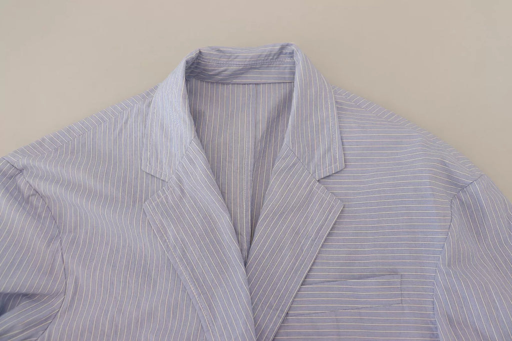 Blue Striped Single Breasted Formal Coat Blazer