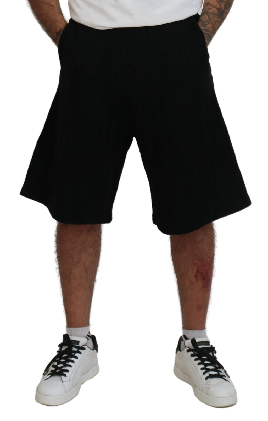 Black Solid Pull On Men Casual Bermuda Shorts