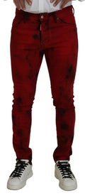 Red Cotton Tie Dye Skinny Casual Men Denim Jeans